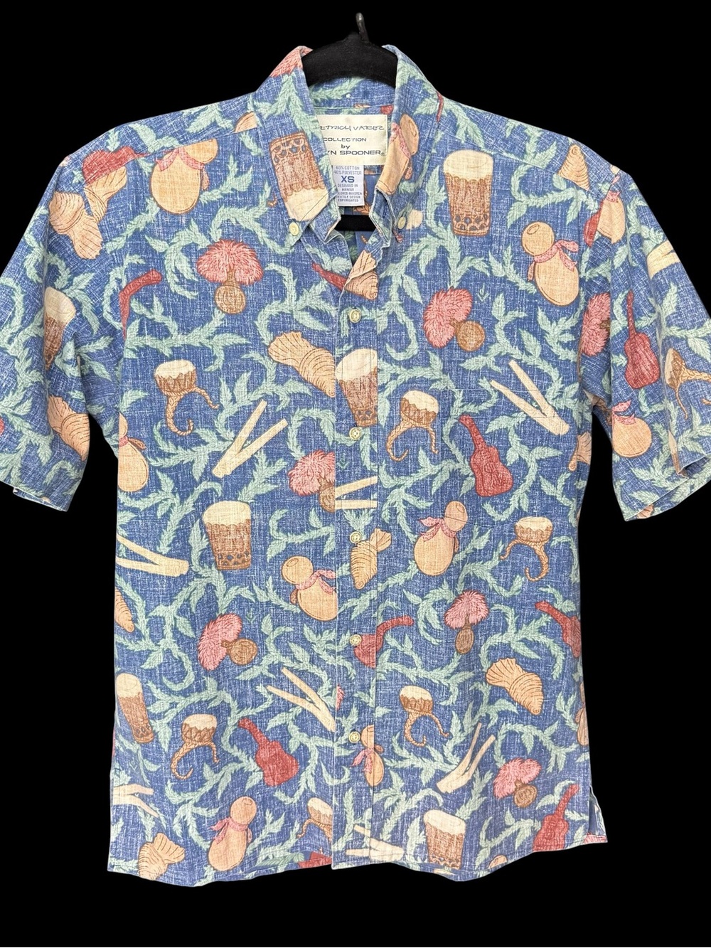 Reyn Spooner Dietrich Varez Full Button Shirt Hawaiian Musical Instruments XS